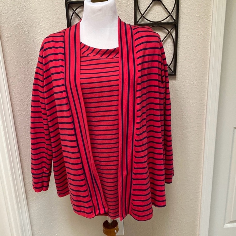 Denim&Co Vibrant Red and Black Striped Top